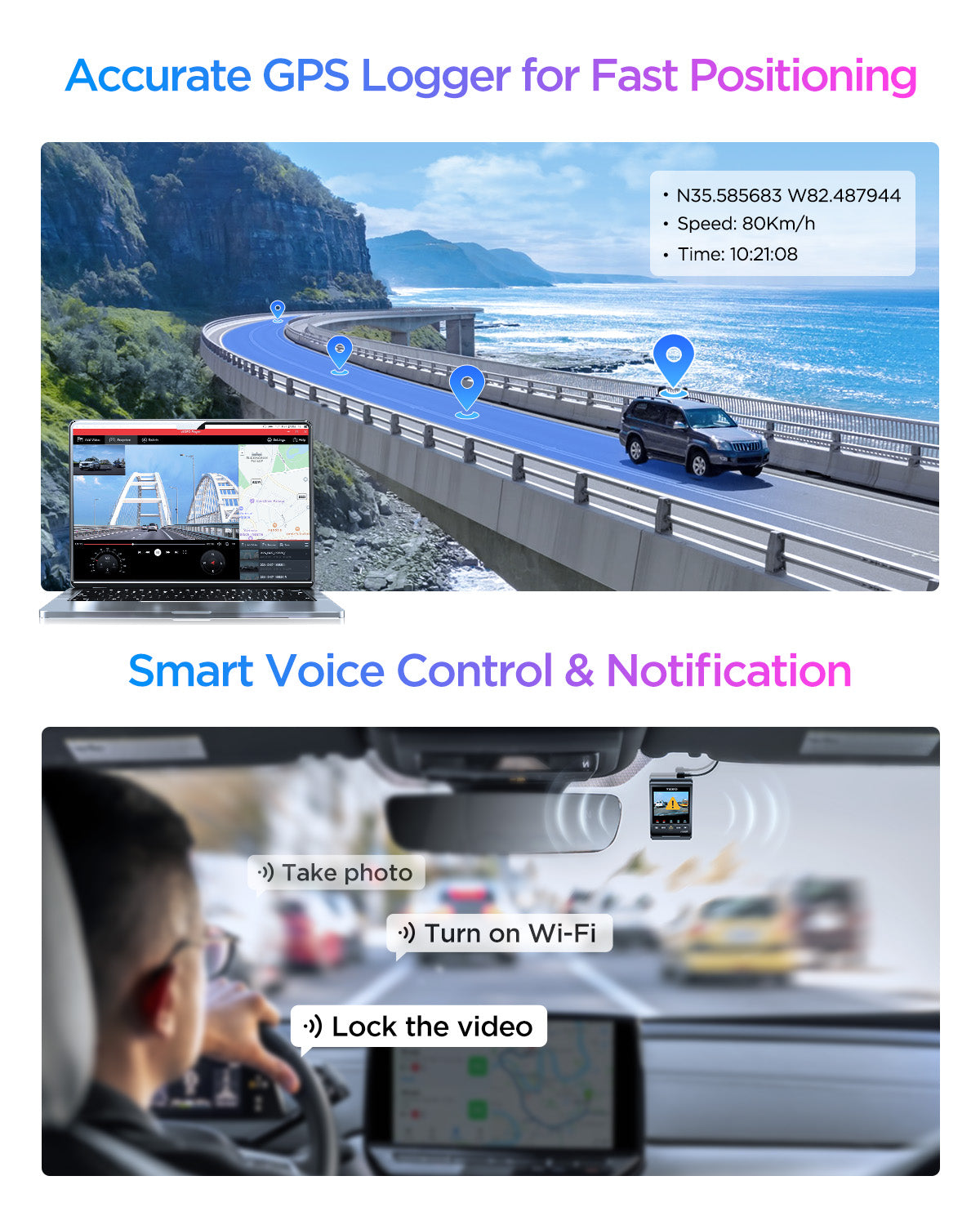 VIOFO A329S 2CH 4K 60FPS+2K HDR Dash Cam with Sony STARVIS 2 Sensor, Built-in Wi-Fi 6 and GPS, Support SSD Storage, Low Power Impact Detection, Hybrid Parking Recording