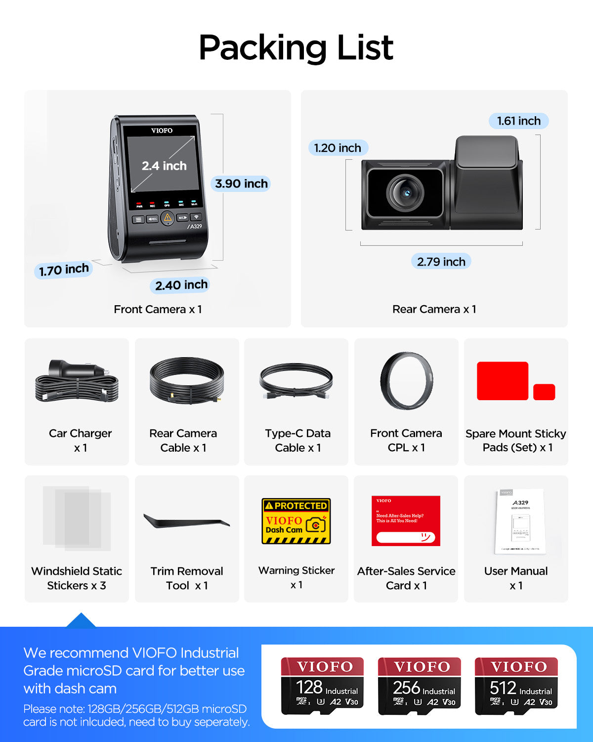 VIOFO A329S 2CH 4K 60FPS+2K HDR Dash Cam with Sony STARVIS 2 Sensor, Built-in Wi-Fi 6 and GPS, Support SSD Storage, Low Power Impact Detection, Hybrid Parking Recording