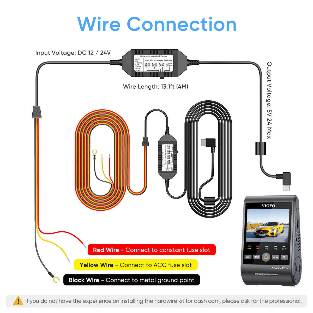 VIOFO Type-C HK4 Hardwire Cable For A119MINI2/A229 Plus/A229 Pro/A229 Ultra/A329/T130/WM1