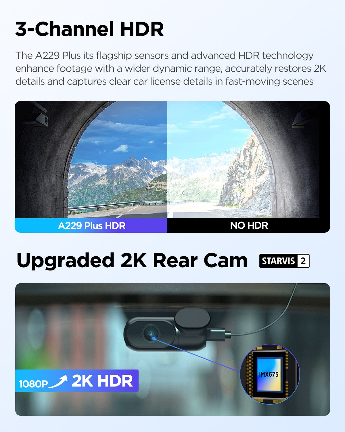 VIOFO A229 Plus 3CH 2K+2K+1080P HDR 5GHz Wi-Fi GPS Voice Control 3 Channel Dash Camera with Dual Sony STARVIS 2 Sensor