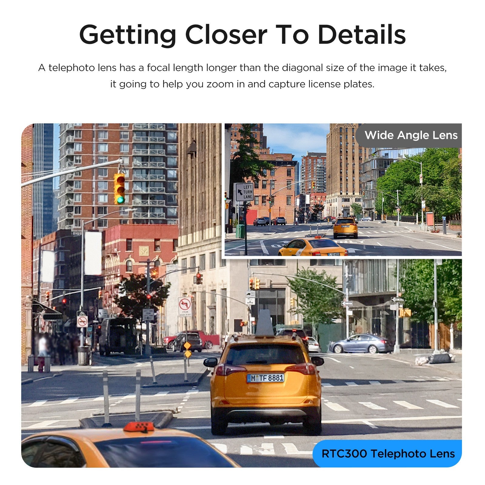 VIOFO RTC300 Telephoto Camera with 0.6M Cord and Adhesive Sticker for A229 Plus/A229 Pro