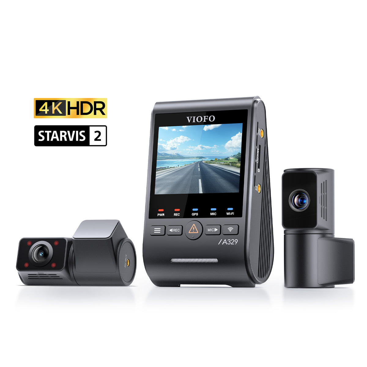 VIOFO A329TC 3CH 4K 30FPS Front+2K Telephoto+2K Fisheye Cabin Dashcam with Sony STARVIS 2 Sensor, 210° Ultra-Wide Angle Infrared Interior HDR Super Night Vision, 4x Optical Zoom Telephoto Capture Farther